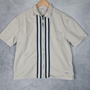 Old Navy Jacket Mens Medium Beige Retro 50s Workwear Zip Striped Swinger Bowling